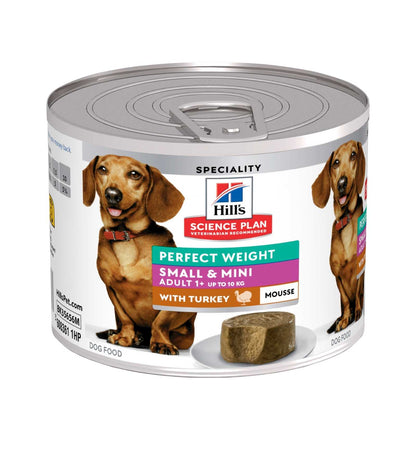 HILL'S SCIENCE PLAN CANE ADULT SMALL & MINI PERFECT WEIGHT MOUSSE AL TACCHINO DA 200 GR IN LATTINA