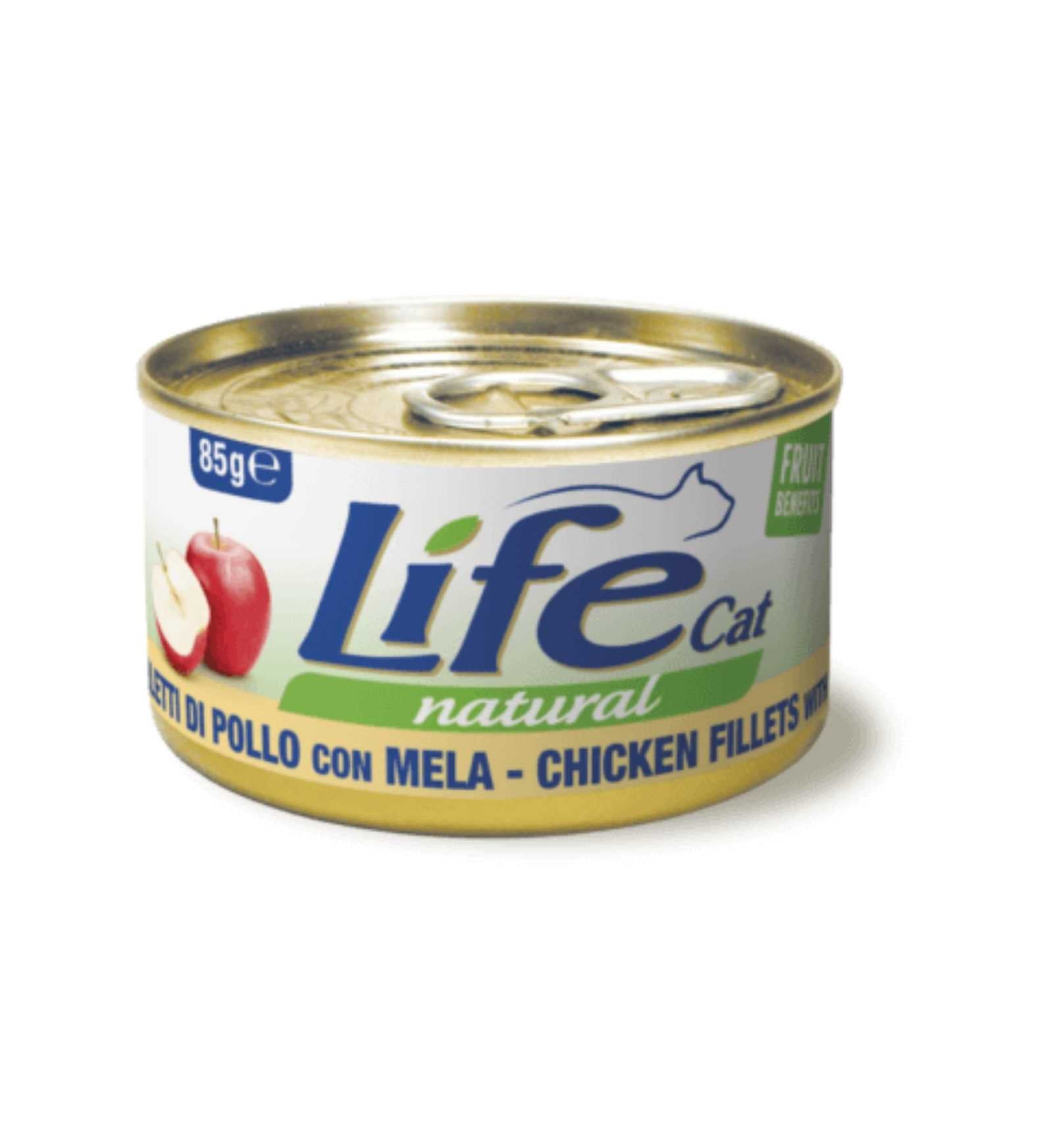 LIFEPETCARE GATTO LIFE CAT NATURAL FILETTI DI POLLO CON MELA DA 85 GR IN LATTINA