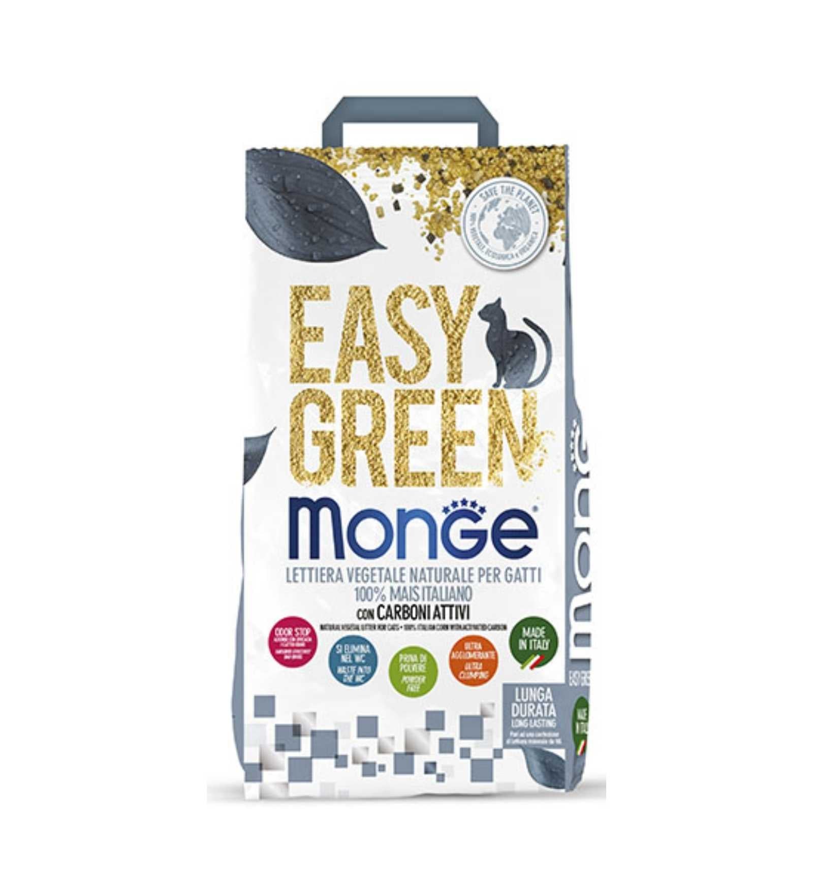 MONGE LETTIERA VEGETALE EASY GREEN AI CARBONI ATTIVI 10 LITRI DA 3,8 KG