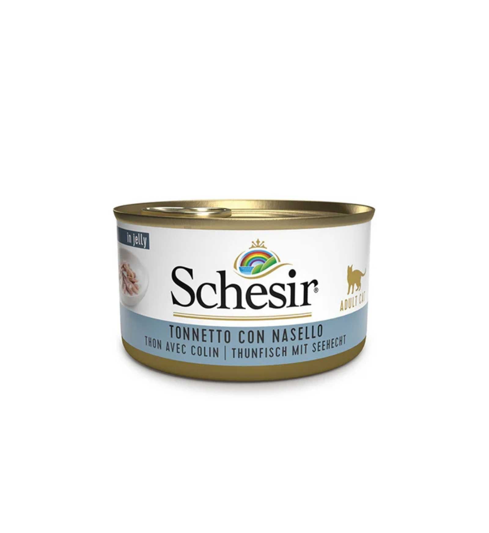 SCHESIR GATTO AL TONNETTO CON NASELLO IN GELATINA DA 85 GR IN LATTINA