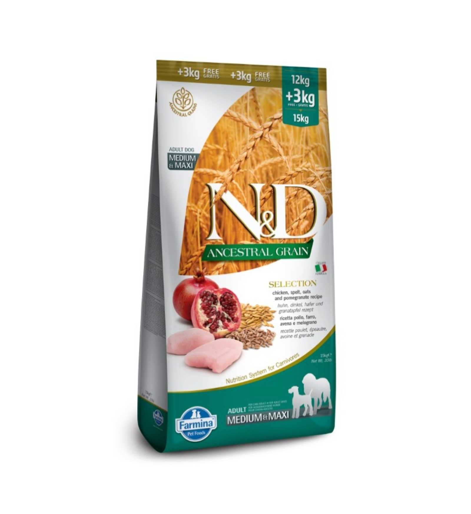 FARMINA N&D DELICIOUS LOW GRAIN CANE ADULT MEDIUM & MAXI CON POLLO DA 15 KG