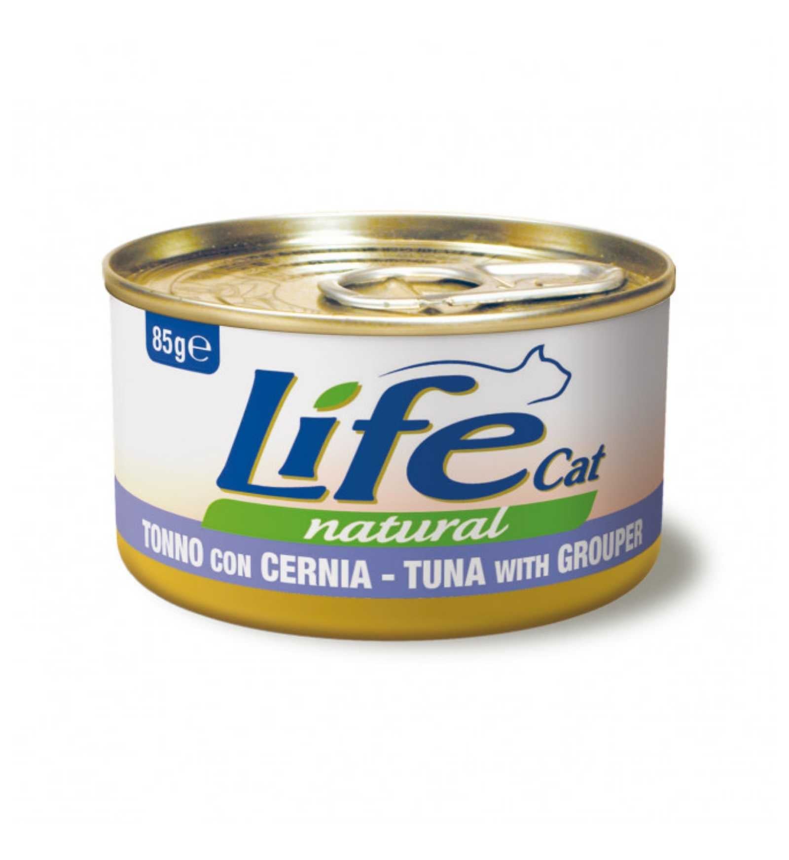LIFEPETCARE GATTO LIFE CAT NATURAL AL TONNO E CERNIA DA 85 GR IN LATTINA