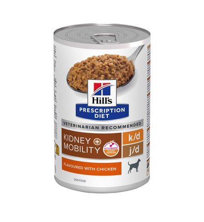 HILL'S  PRESCRIPTION DIET CANE  K/D + J/D KIDNEY + MOBILITY POLLO DA 370 G IN LATTINA