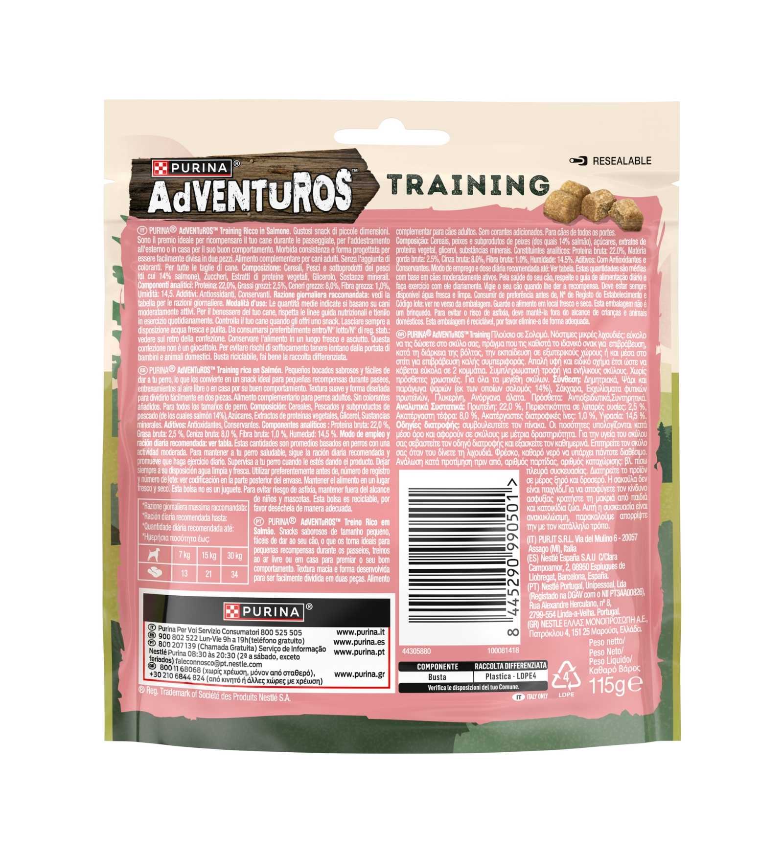PURINA ADVENTUROS SNACK CANE TRAINING AL SALMONE DA 115 GR